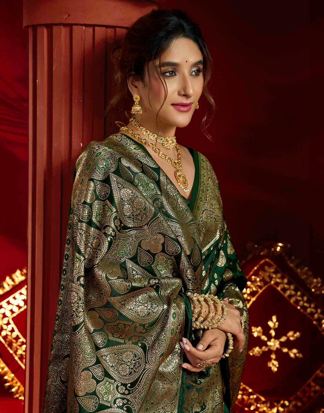 Dark Green Silk Woven Banarasi Saree
