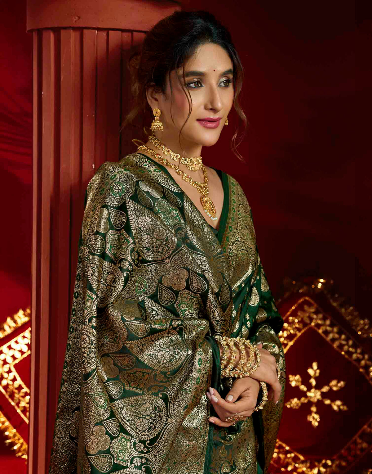 Dark Green Silk Woven Banarasi Saree
