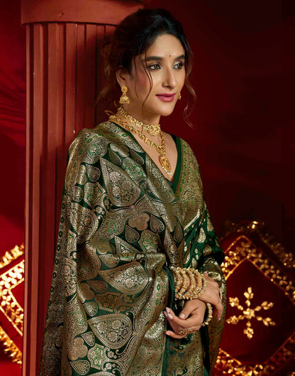 Dark Green Silk Woven Banarasi Saree