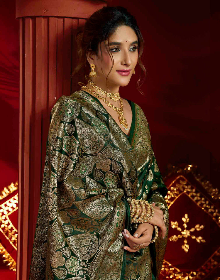 Dark Green Silk Woven Banarasi Saree