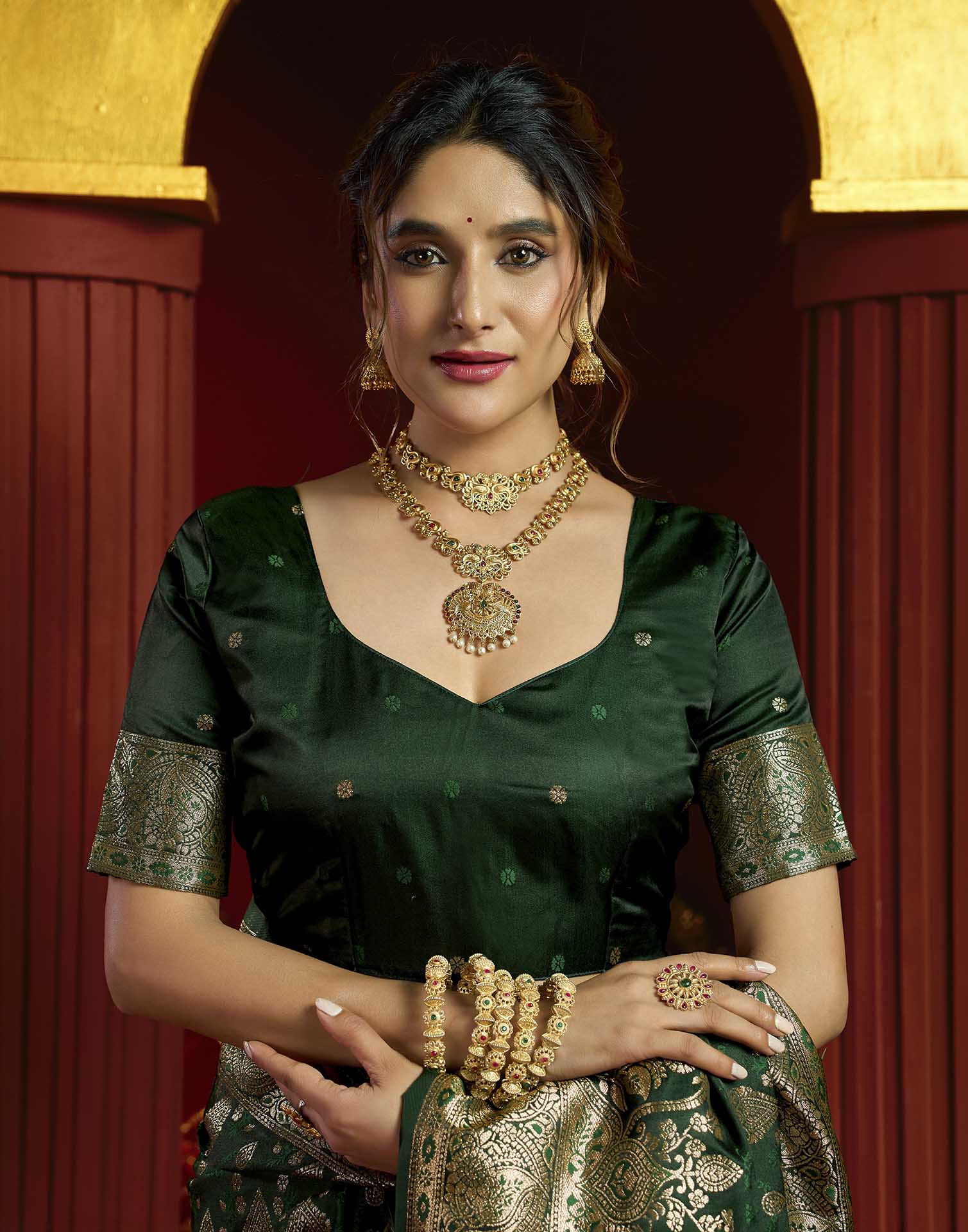Dark Green Silk Woven Banarasi Saree