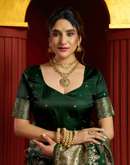 Dark Green Silk Woven Banarasi Saree