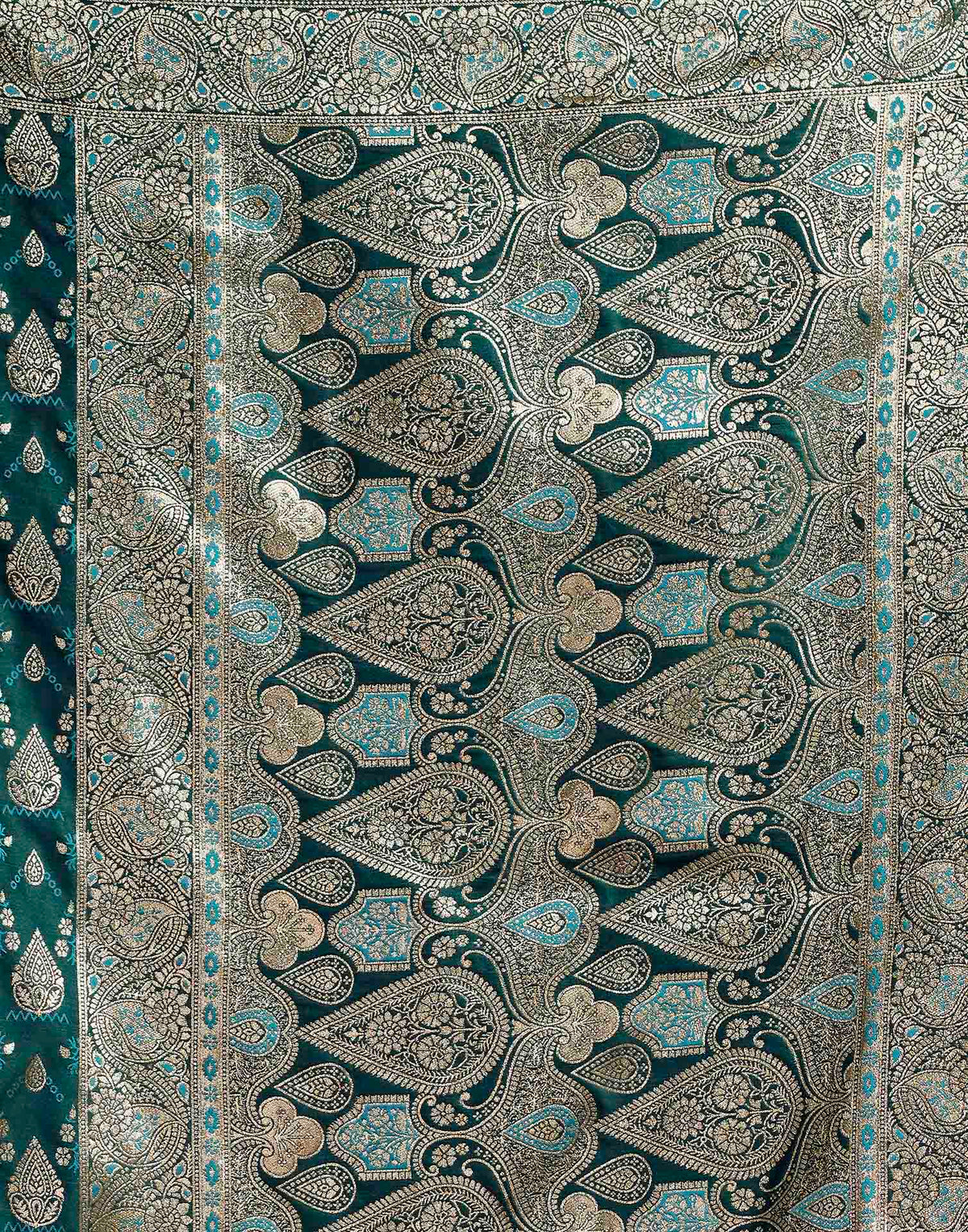Teal Blue Silk Woven Banarasi Saree