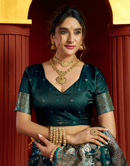 Teal Blue Silk Woven Banarasi Saree