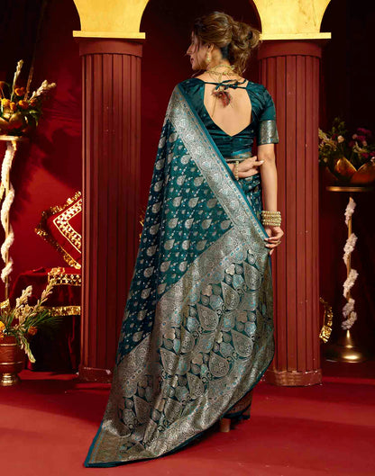 Teal Blue Silk Woven Banarasi Saree