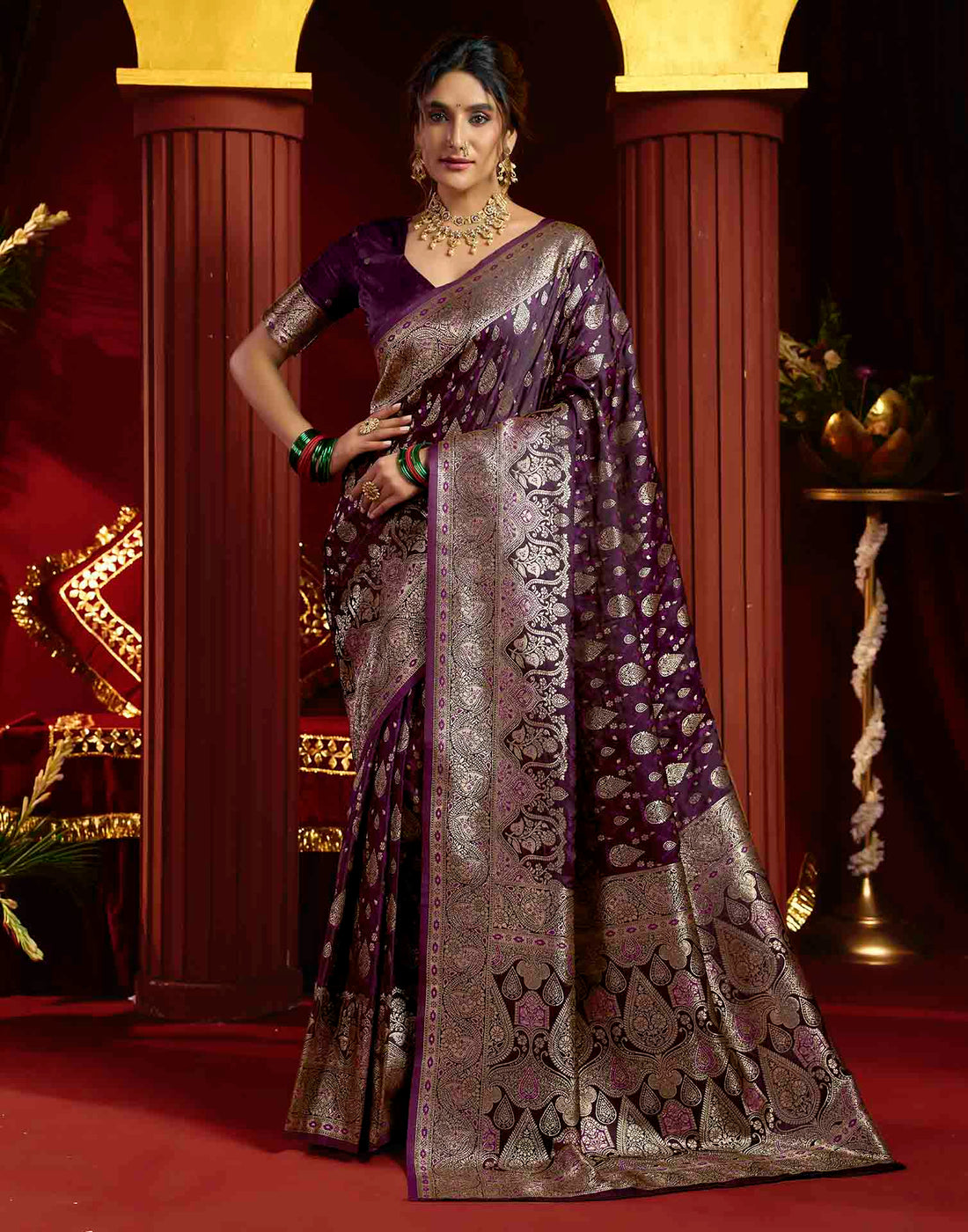 Purple Silk Woven Banarasi Saree