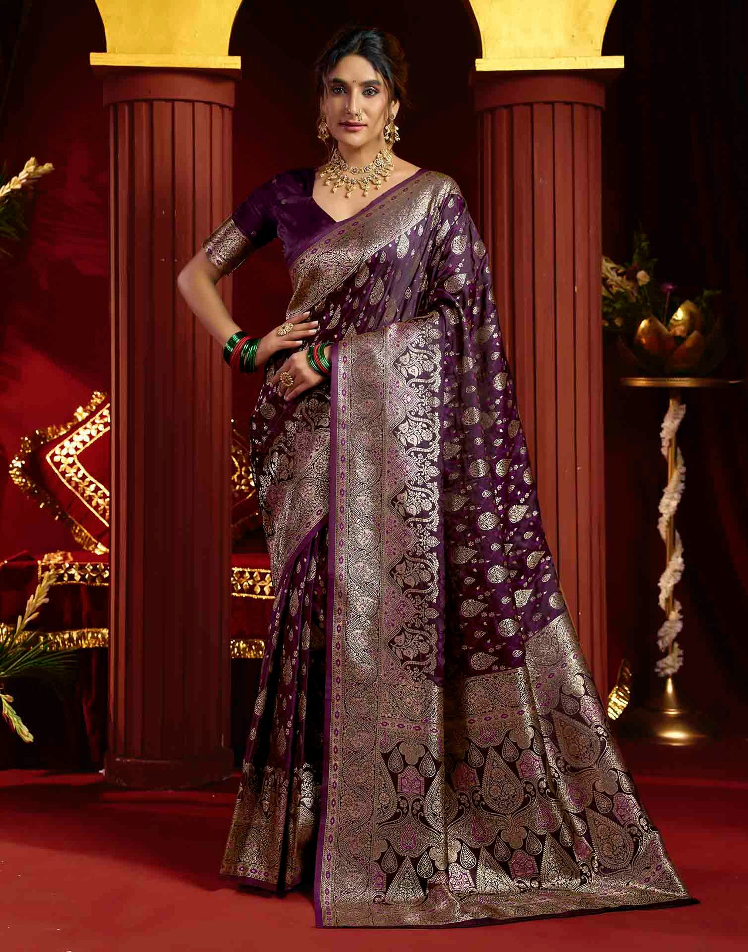 Purple Silk Woven Banarasi Saree