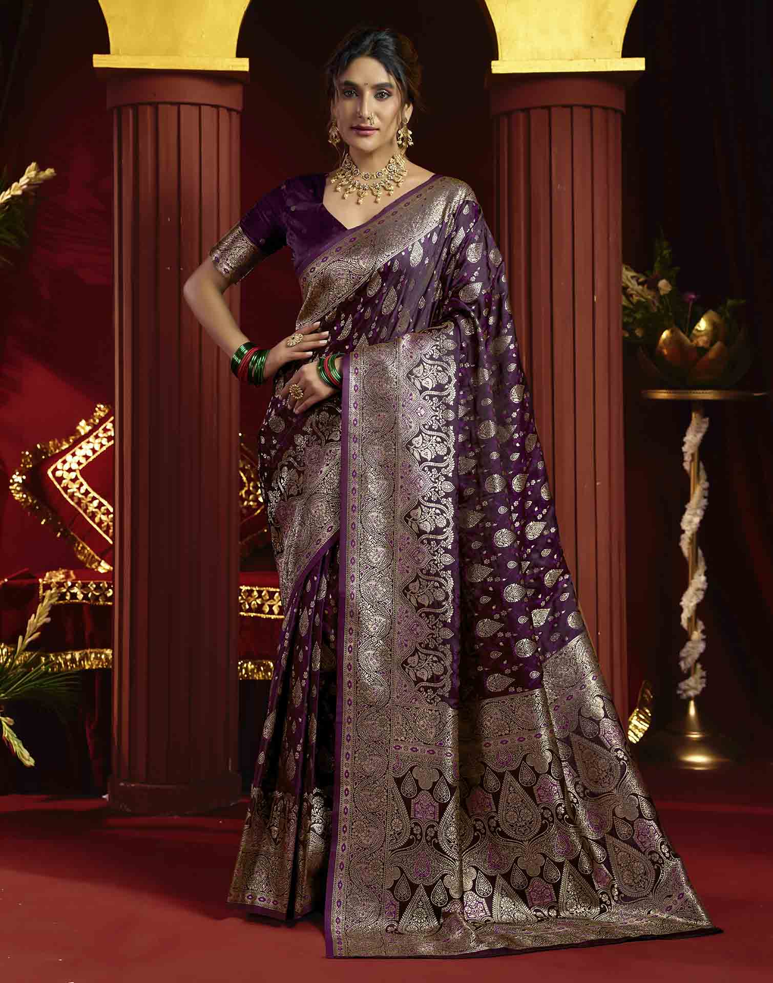 Purple Silk Woven Banarasi Saree