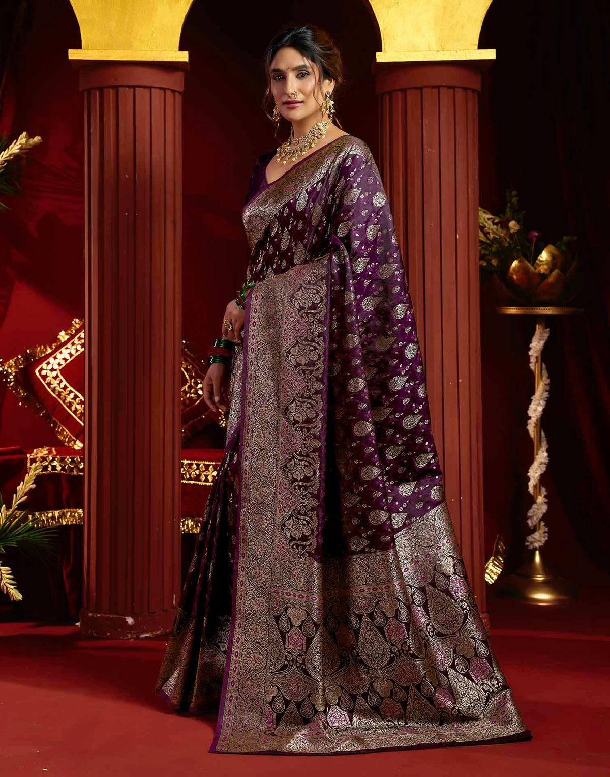 Purple Silk Woven Banarasi Saree