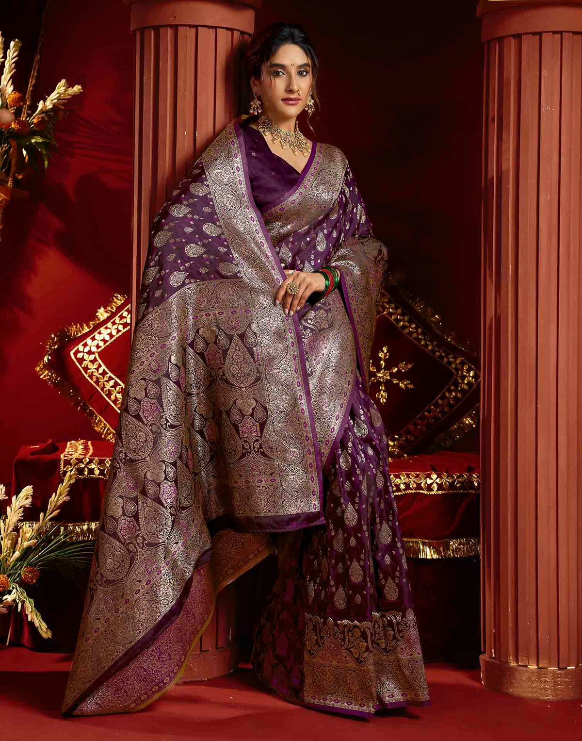 Purple Silk Woven Banarasi Saree