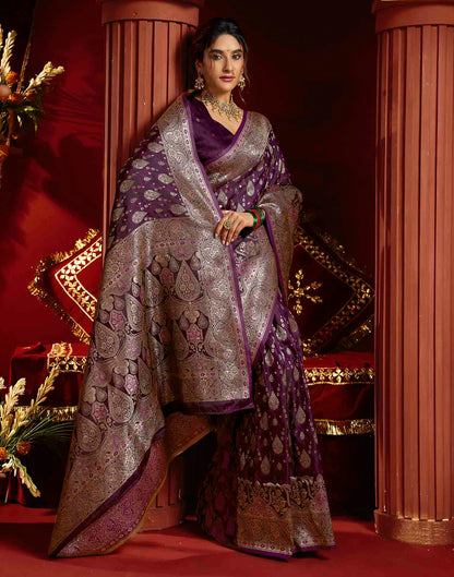 Purple Silk Woven Banarasi Saree