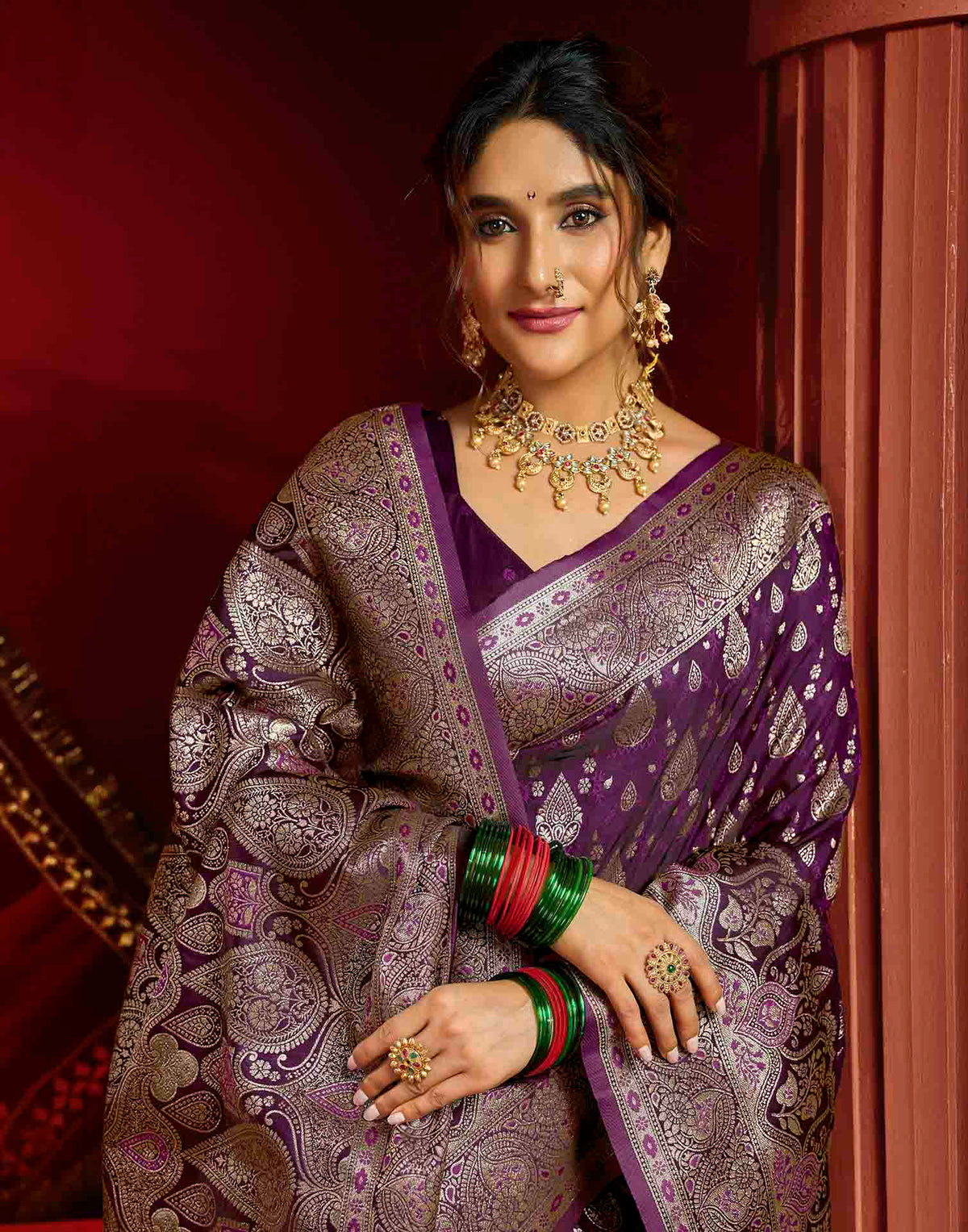Purple Silk Woven Banarasi Saree