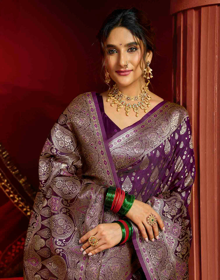 Purple Silk Woven Banarasi Saree