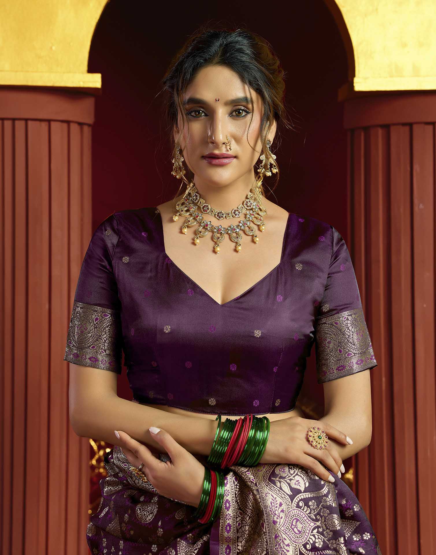 Purple Silk Woven Banarasi Saree