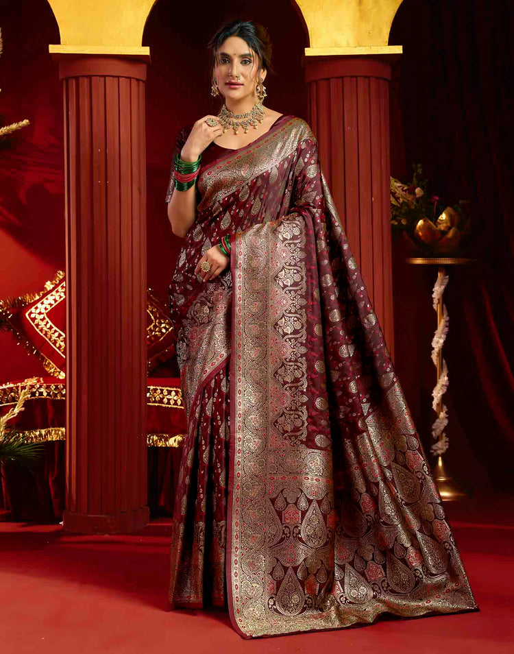 Maroon Silk Woven Banarasi Saree