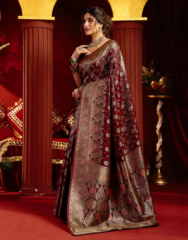 Maroon Silk Woven Banarasi Saree