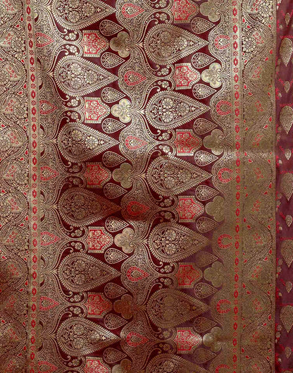 Maroon Silk Woven Banarasi Saree