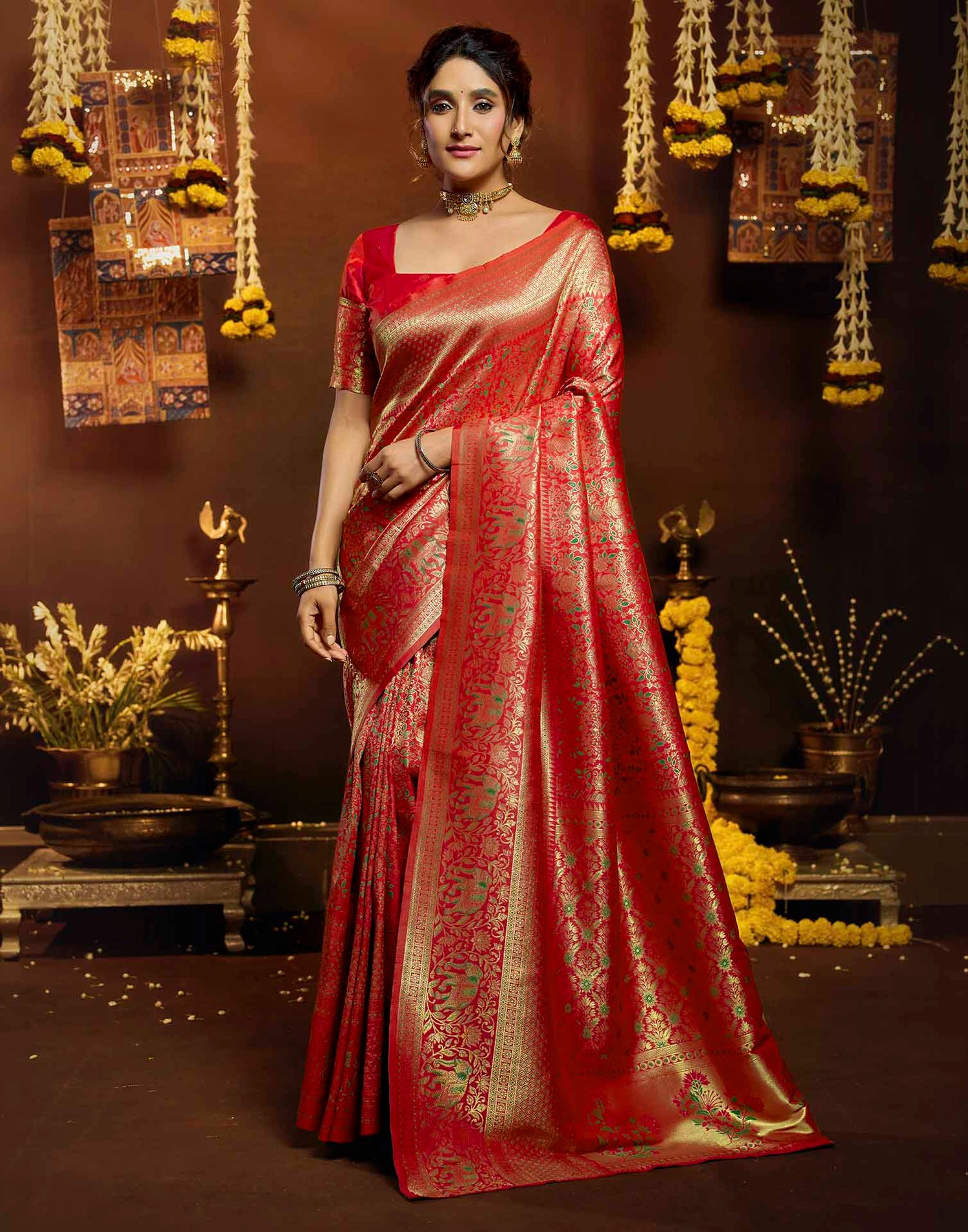 Pink Silk Woven Banarasi Saree