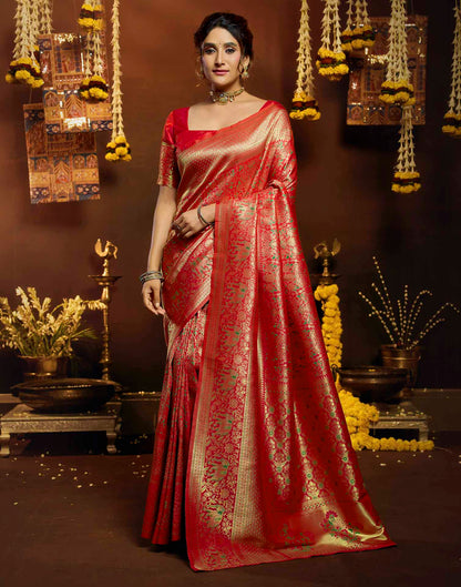 Pink Silk Woven Banarasi Saree