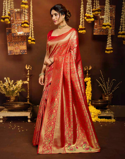 Pink Silk Woven Banarasi Saree