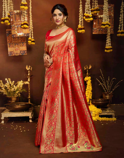 Pink Silk Woven Banarasi Saree