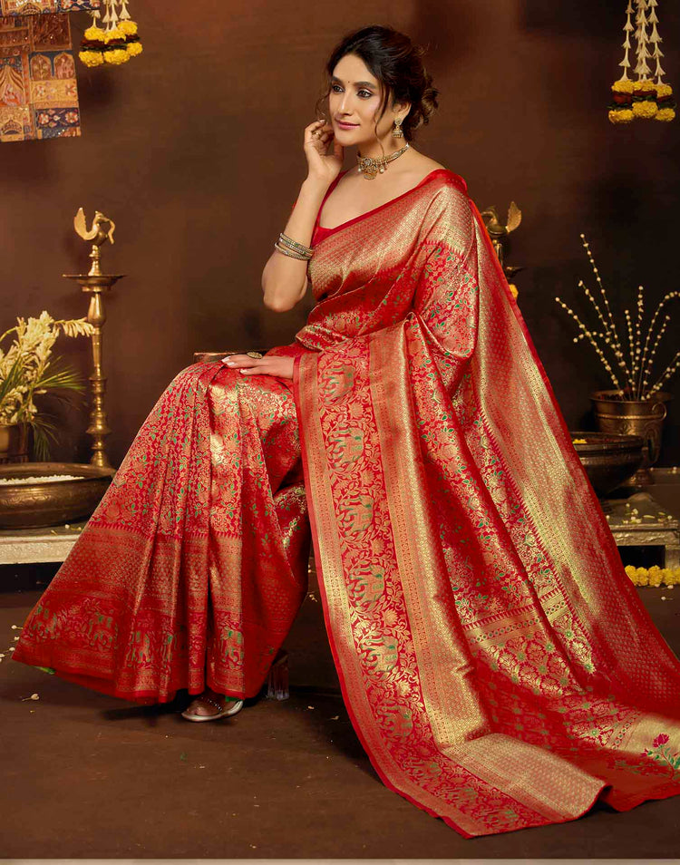 Pink Silk Woven Banarasi Saree