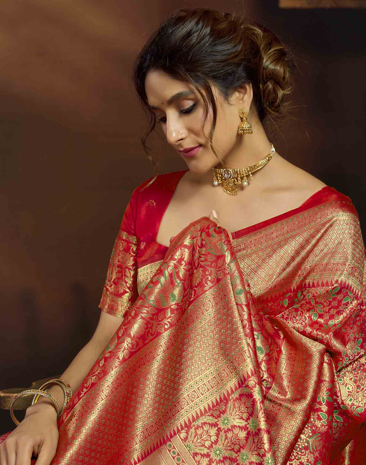 Pink Silk Woven Banarasi Saree