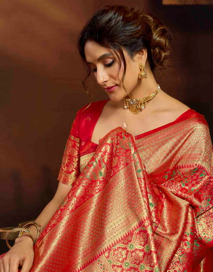 Pink Silk Woven Banarasi Saree
