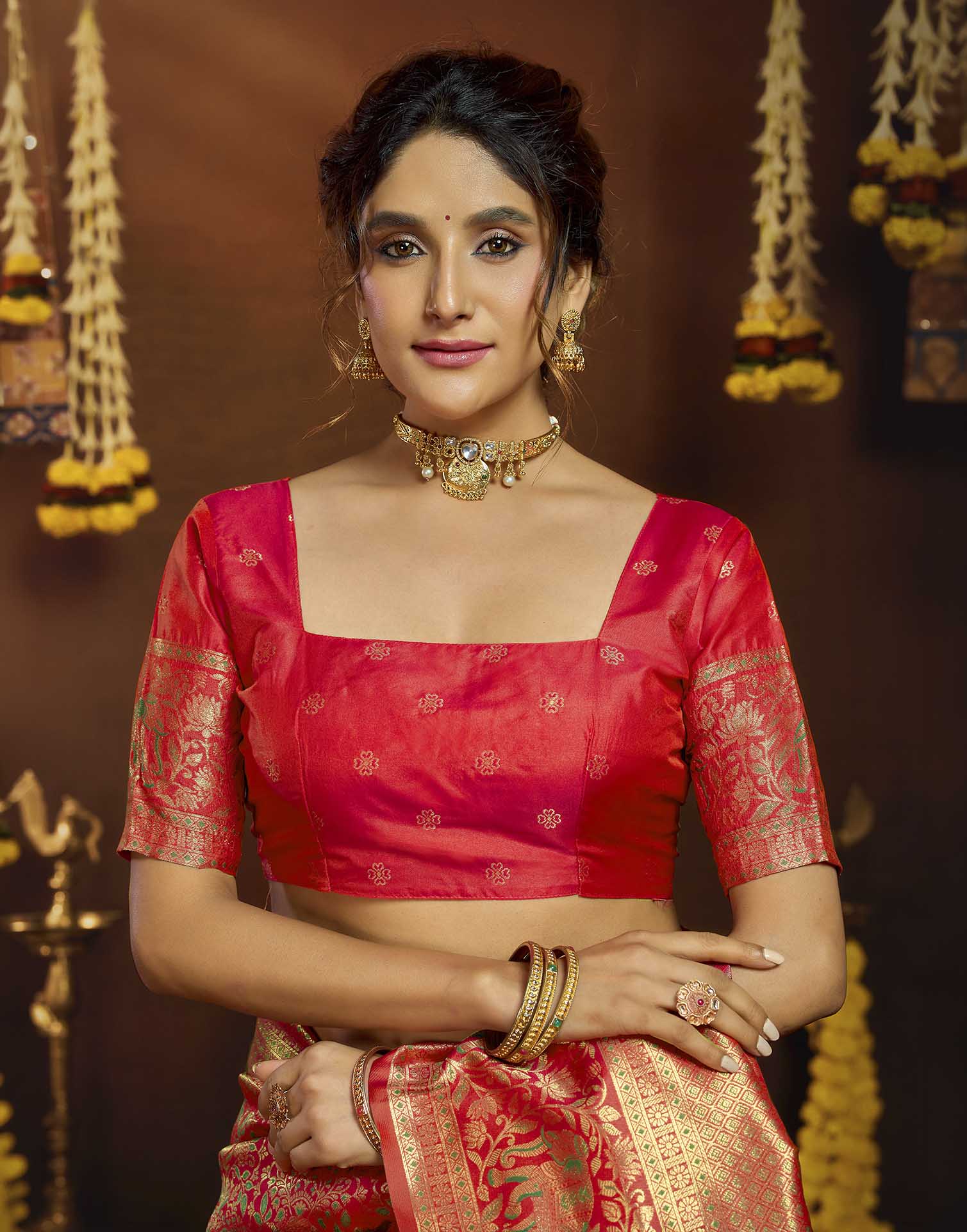 Pink Silk Woven Banarasi Saree