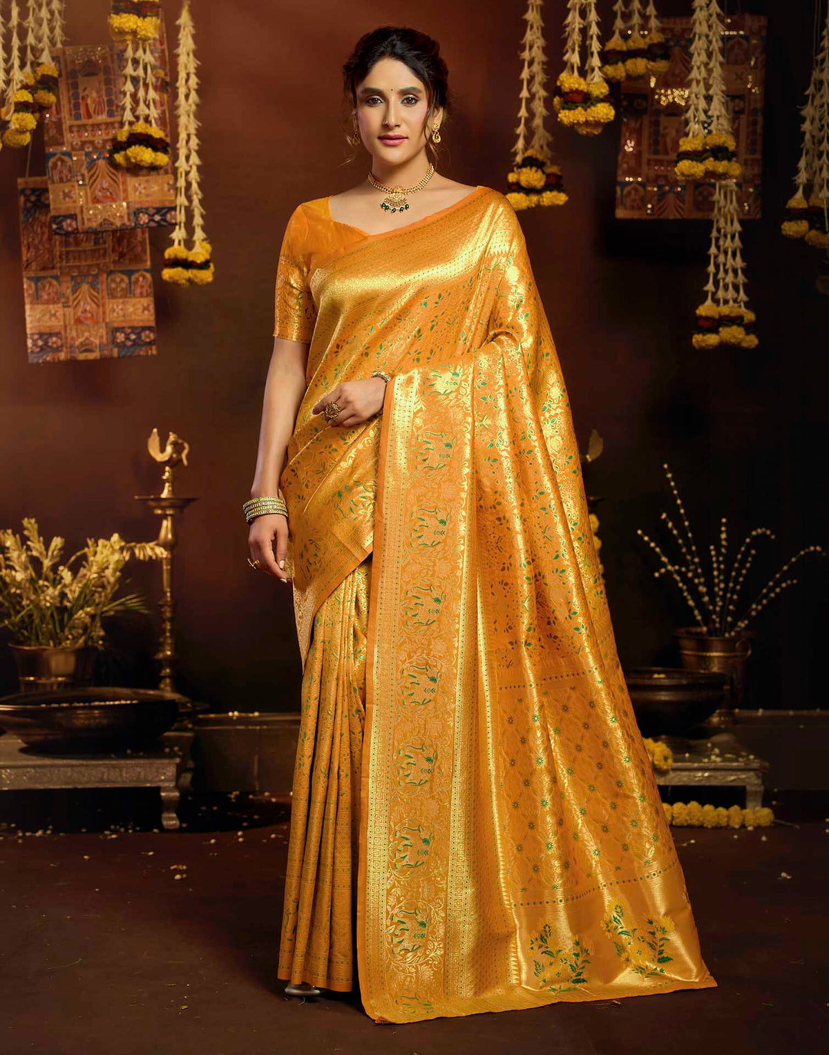 Yellow Silk Woven Banarasi Saree