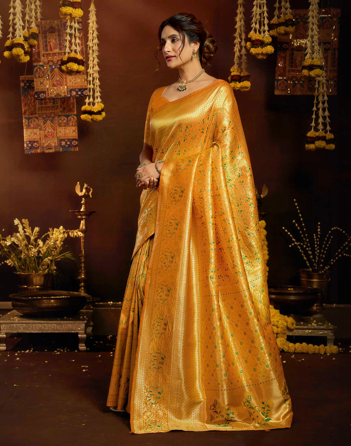 Yellow Silk Woven Banarasi Saree
