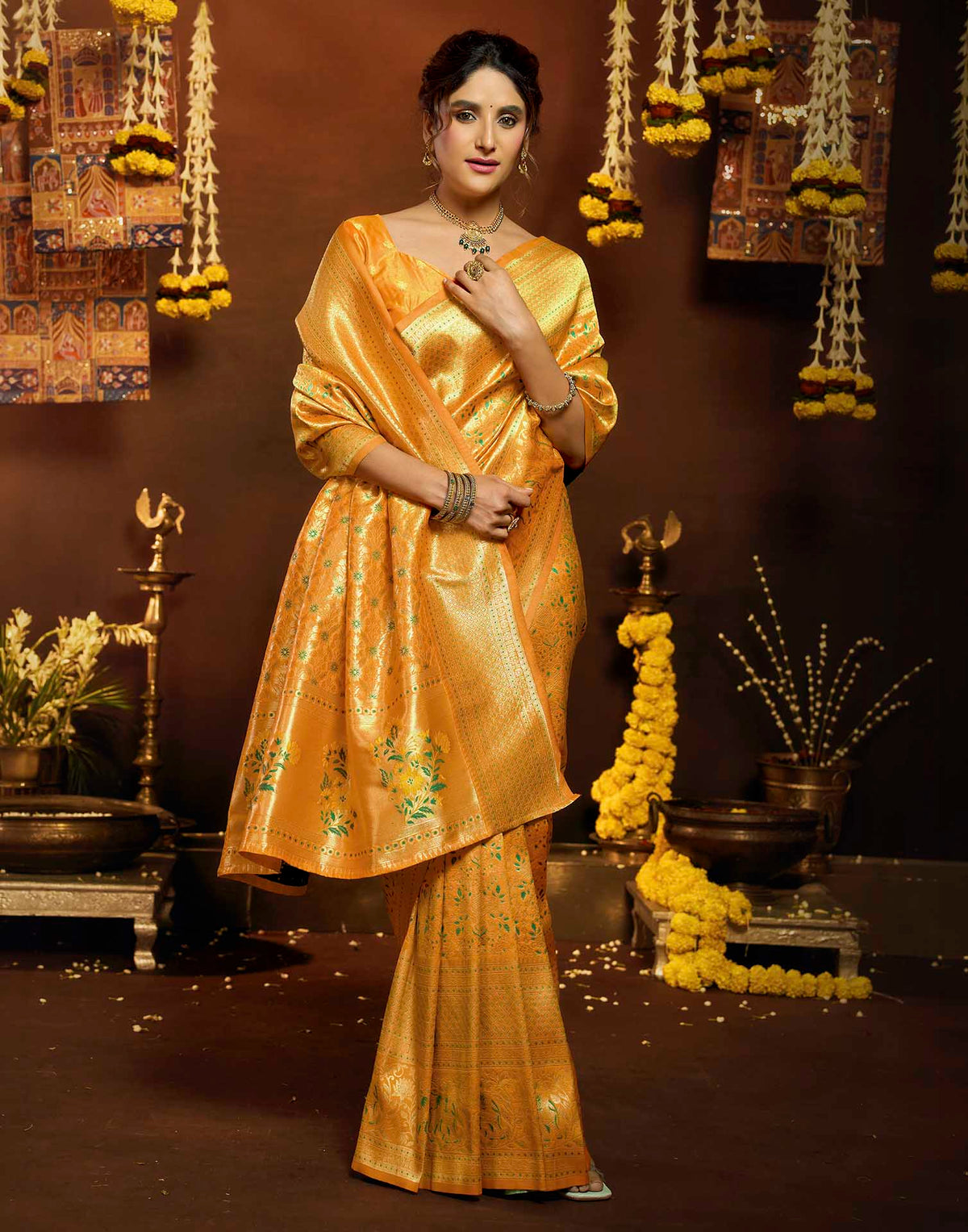 Yellow Silk Woven Banarasi Saree