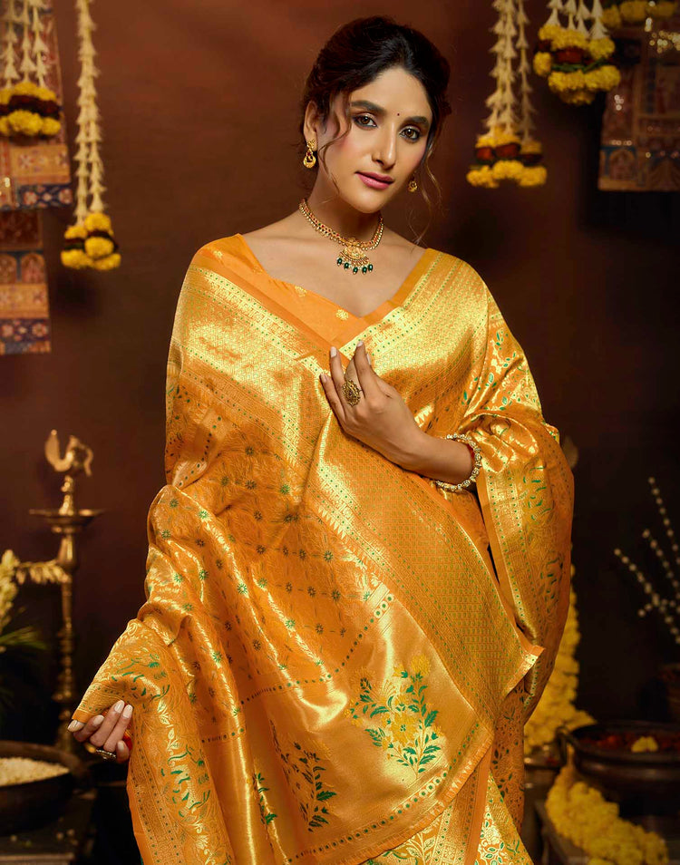 Yellow Silk Woven Banarasi Saree