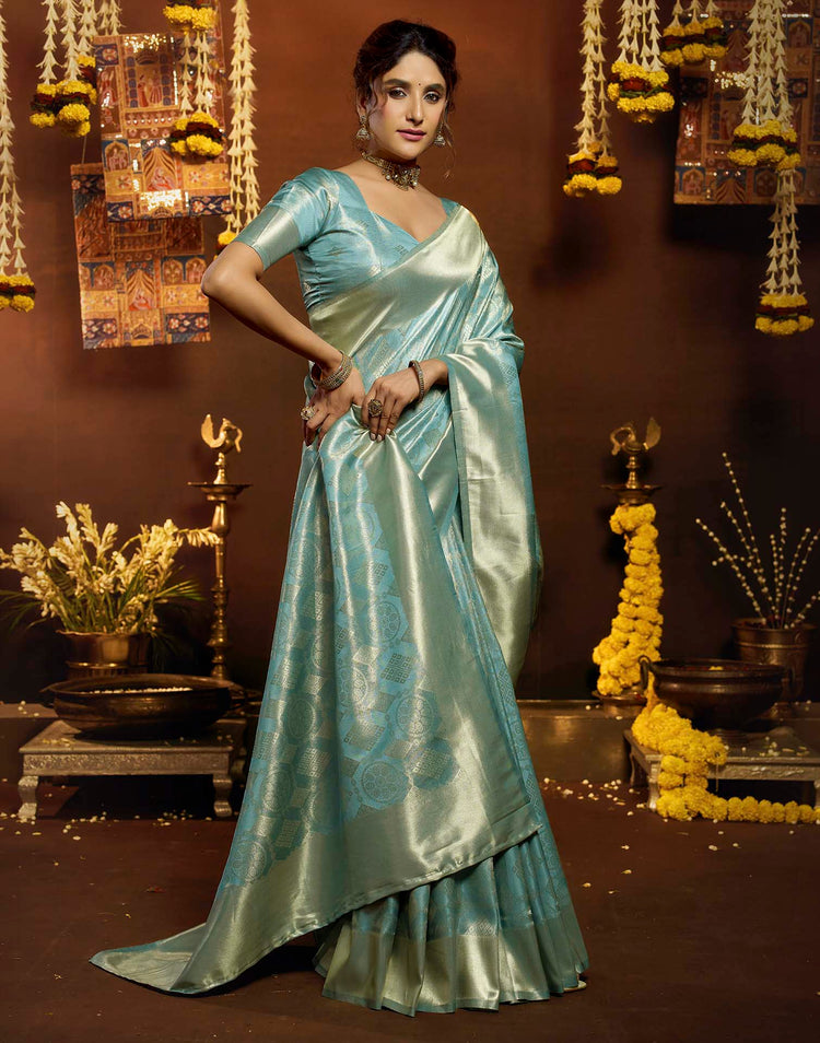 Water Blue Silk Woven Banarasi Saree