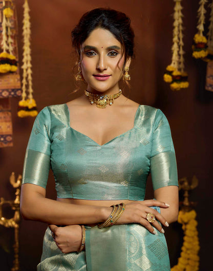 Water Blue Silk Woven Banarasi Saree