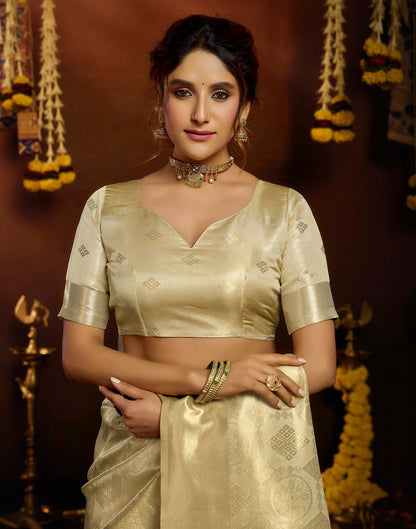 Cream Silk Woven Banarasi Saree