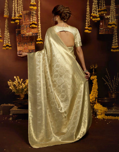 Cream Silk Woven Banarasi Saree