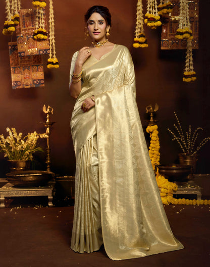 Cream Silk Woven Banarasi Saree