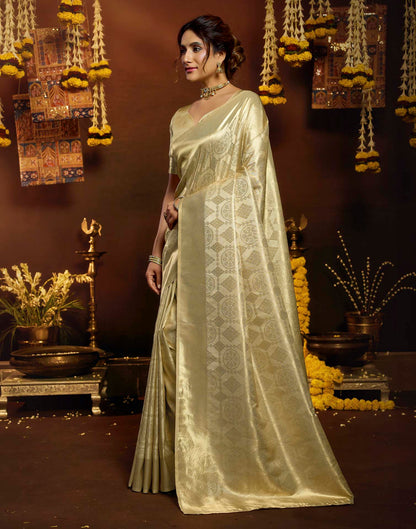 Cream Silk Woven Banarasi Saree