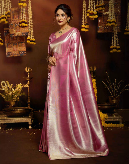 Glossy Pink Shimmer Silk Woven Banarasi Saree
