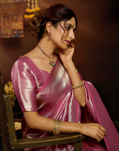 Glossy Pink Shimmer Silk Woven Banarasi Saree