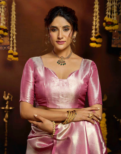 Glossy Pink Shimmer Silk Woven Banarasi Saree