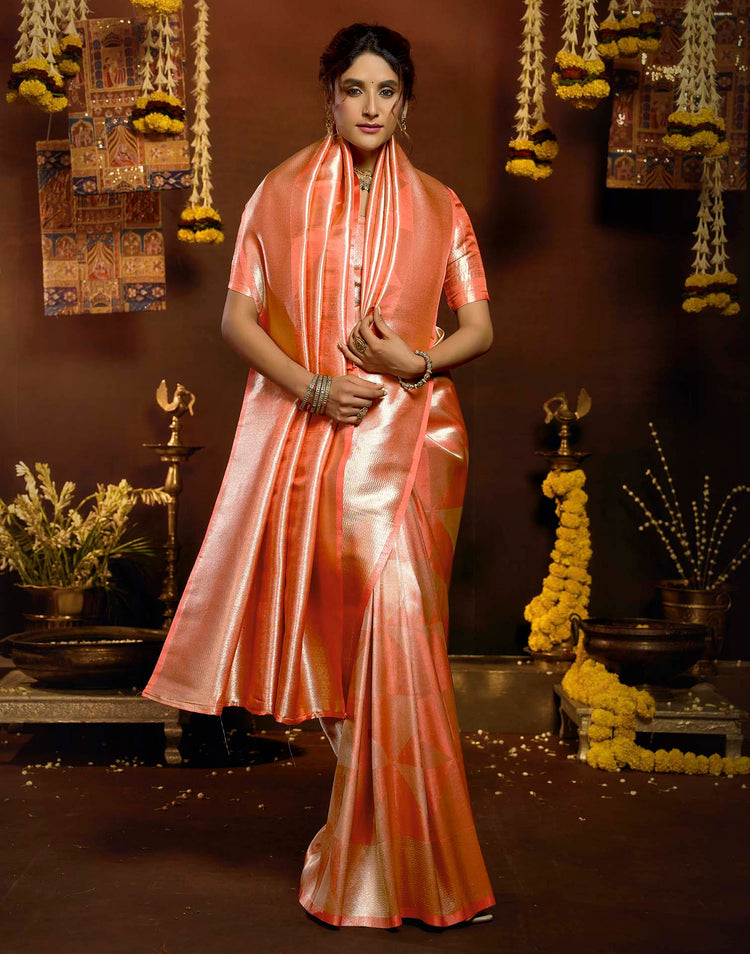 Orange Shimmer Silk Woven Banarasi Saree