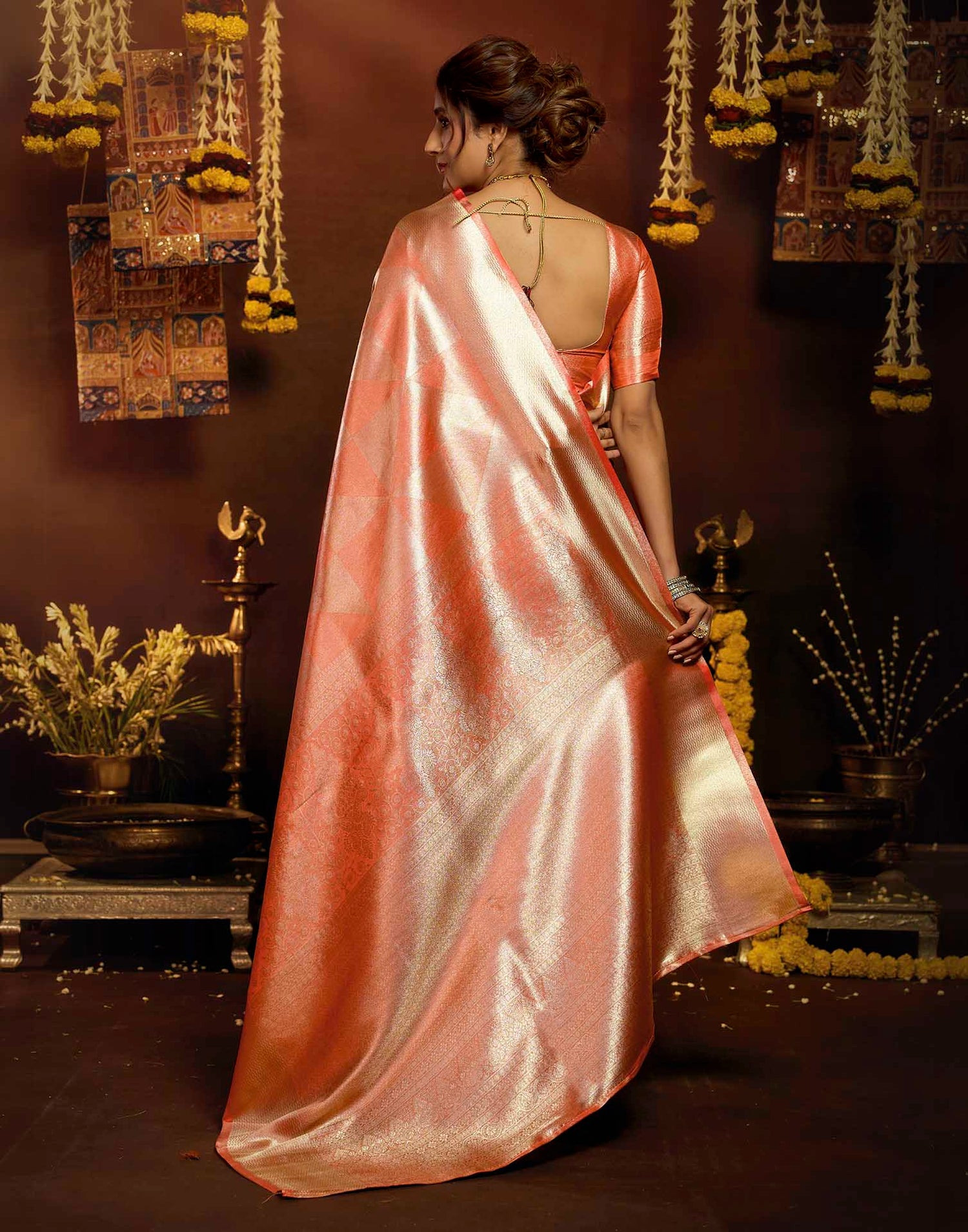 Orange Shimmer Silk Woven Banarasi Saree