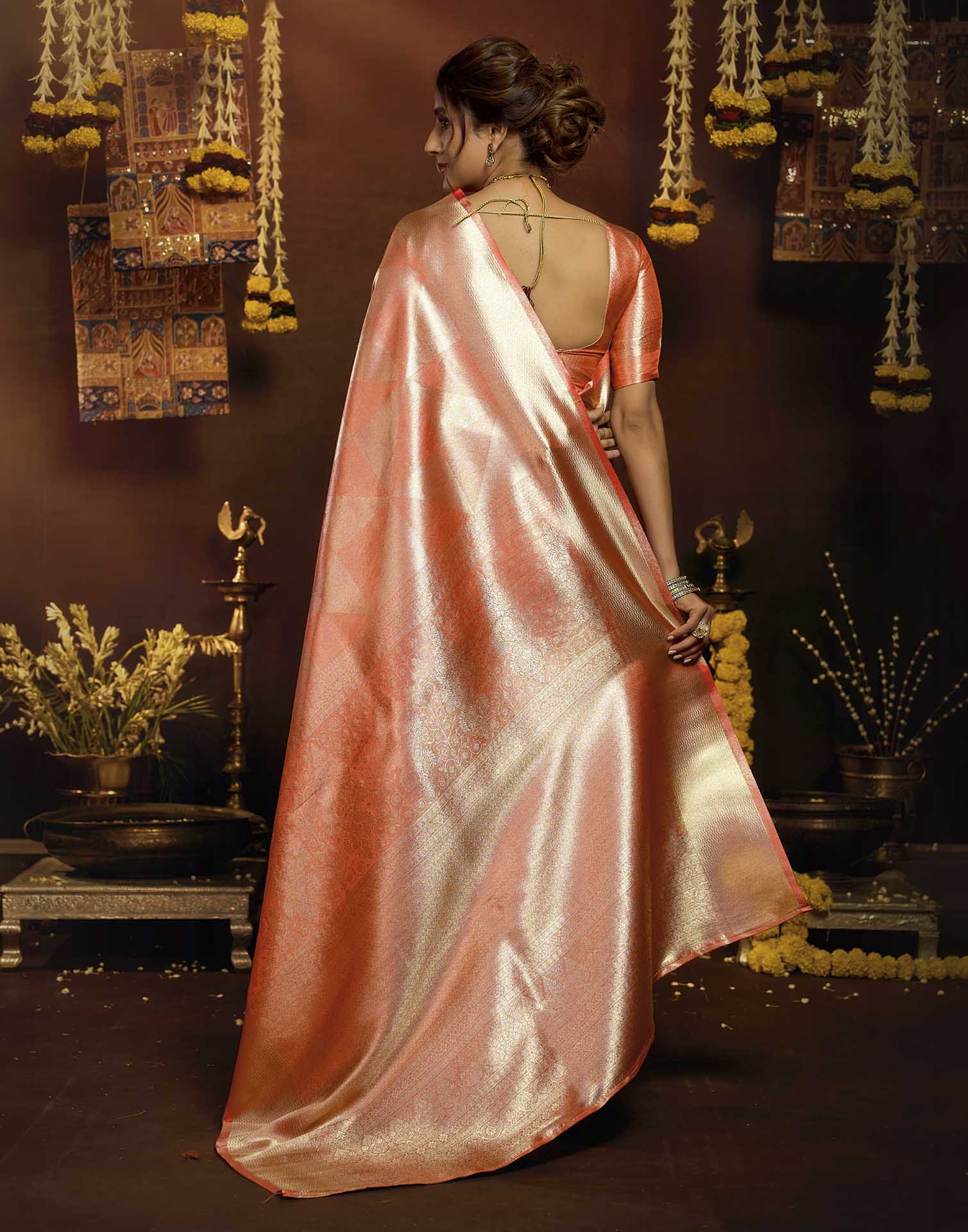 Orange Shimmer Silk Woven Banarasi Saree