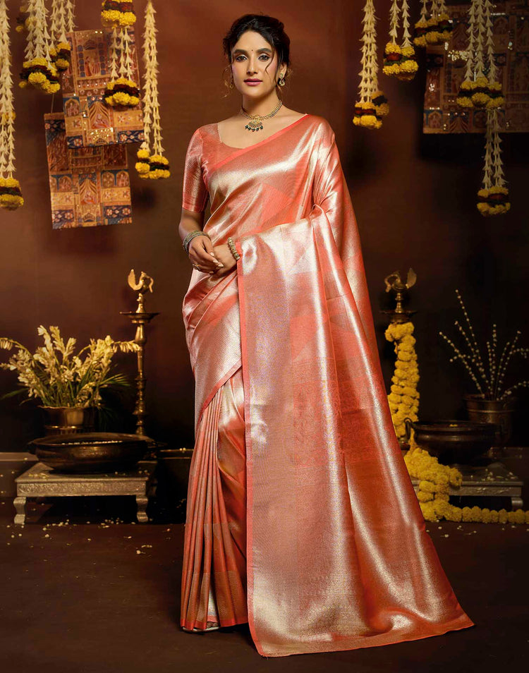 Orange Shimmer Silk Woven Banarasi Saree