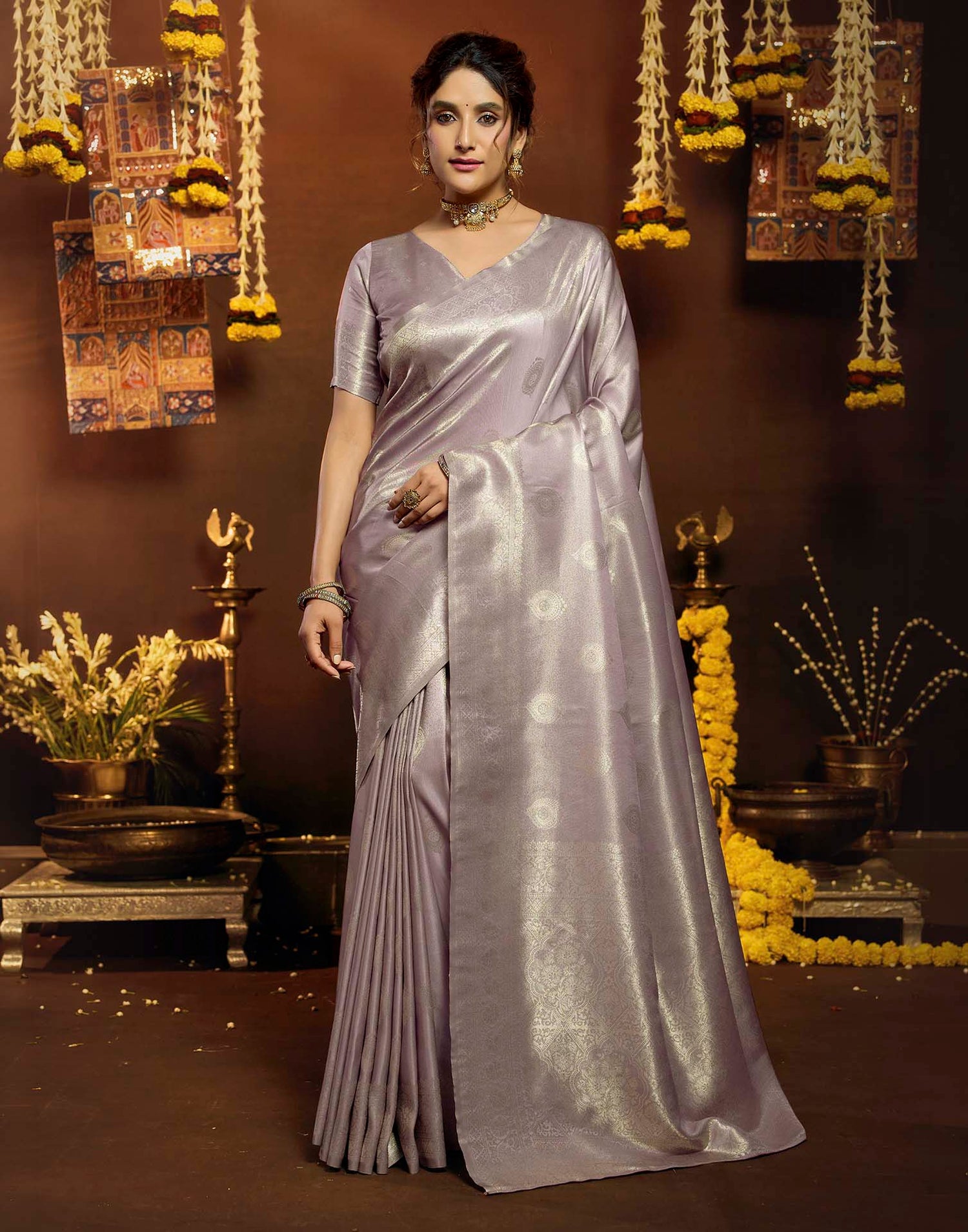 Lavendor Silk Woven Banarasi Saree