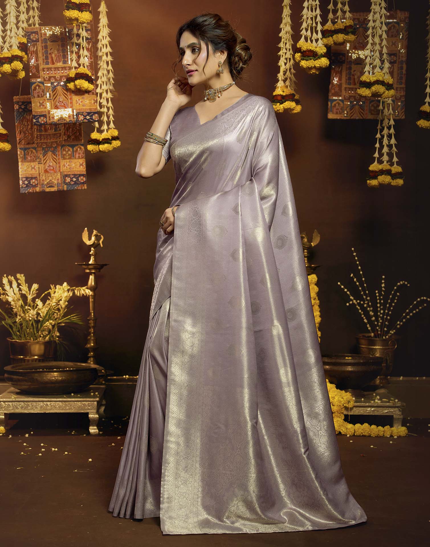 Lavendor Silk Woven Banarasi Saree
