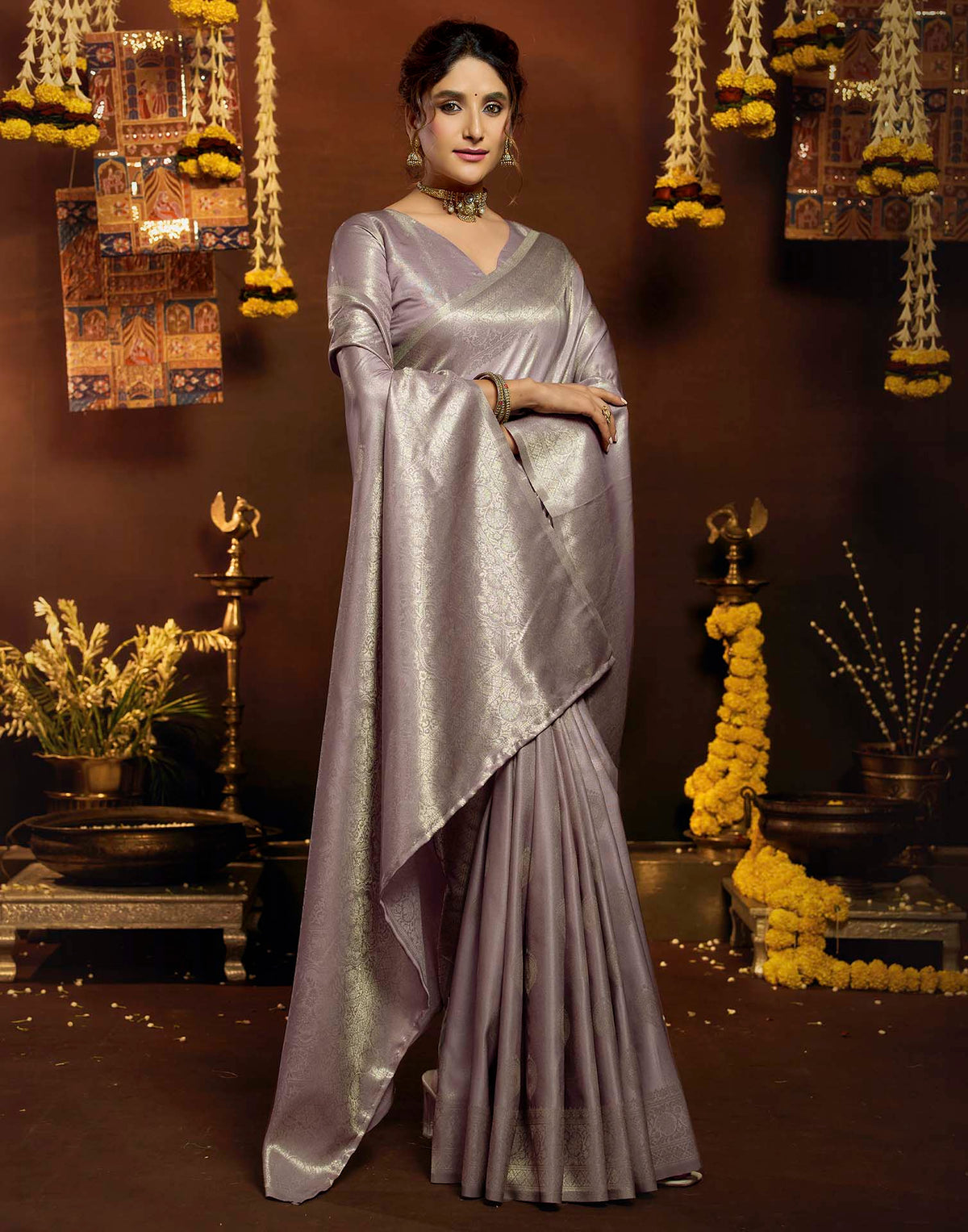 Lavendor Silk Woven Banarasi Saree