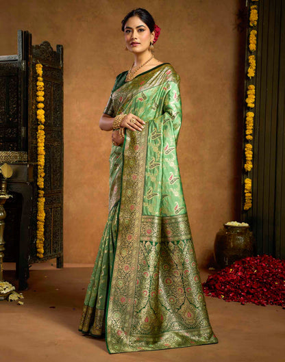 Parrot Green Silk Woven Banarasi Saree